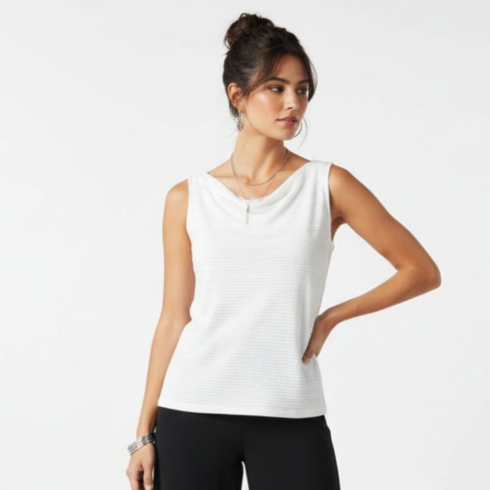 Anthropologie White Short Sleeve Striped Knit Tank Top S
